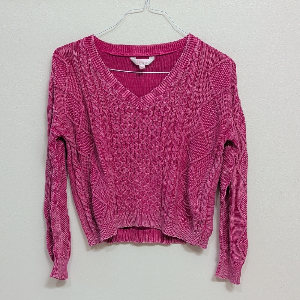 No Boundaries Fuchsia V-Neck Sweater